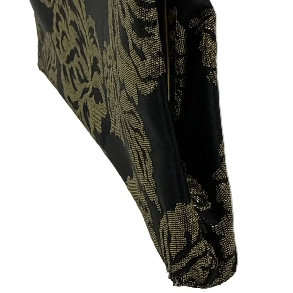 Vintage 60s Black Metallic Gold Brocade Clutch Chain Purse